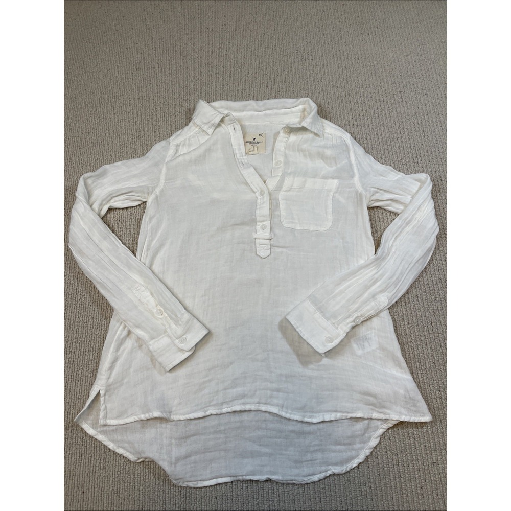 American Eagle Womens XXS Gauze Tunic Shirt Oversized Cotton